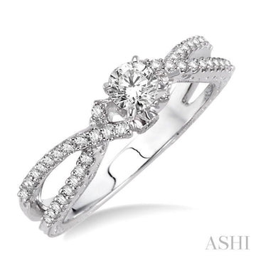 1/2 Ctw Diamond Engagement Ring with 1/4 Ct Round Cut Center Stone in 14K White Gold